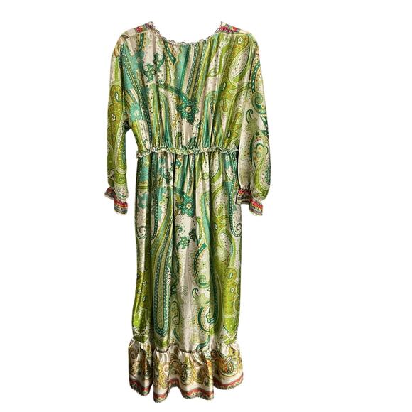 Anna Kay Lace Trim V Neck Satin Maxi Dress Green Multi Paisley Print Size Small? - Picture 8 of 8